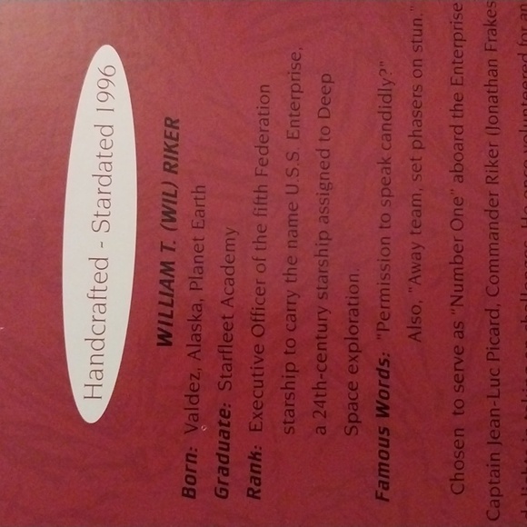 Commander William Riker, Collectible Hallmark Keepsake Ornament, 1996 Star Trek - Picture 3 of 4